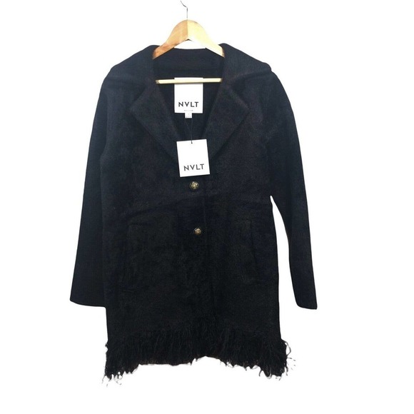 NVLT Coat Womens S/P Black Fringe Hem Ultra Soft Mink Eyelash Coatigan Jacket - Picture 4 of 15